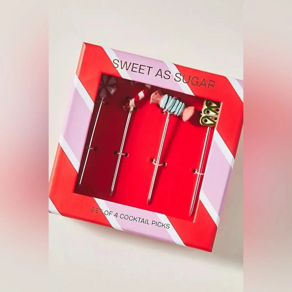 New Anthropologie Christmas Bon Bon Cocktail Picks & Stirrers Set Of 8